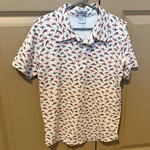 Blue Quail Kids' White Polo with Red & Navy Jet Print